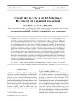 Climate and Society in the US Southwest: the Context for a Regional Assessment