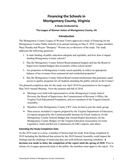 Financing the Schools in Montgomery County, Virginia a Study Conducted by the League of Women Voters of Montgomery County, VA