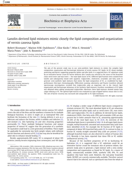 Lanolin-Derived Lipid Mixtures Mimic Closely the Lipid Composition and Organization of Vernix Caseosa Lipids Biochimica Et Bioph