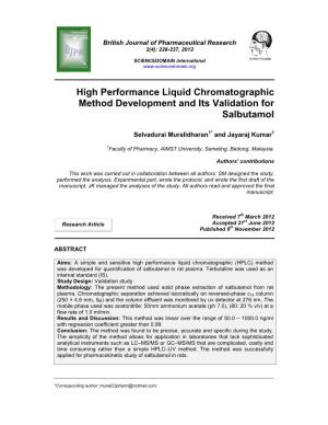 High Performance Liquid Chromatographic Method Development and Its Validation for Salbutamol