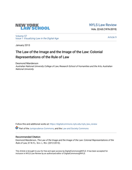 The Law of the Image and the Image of the Law: Colonial Representations of the Rule of Law