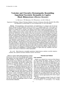 Vesicular and Ulcerative Dermatopathy Resembling Superficial Necrolytic Dermatitis in Captive Black Rhinoceroses (Diceros Bicornis)