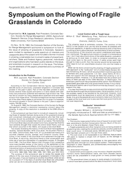 Symposium on the Plowing of Fragile Grasslands in Colorado