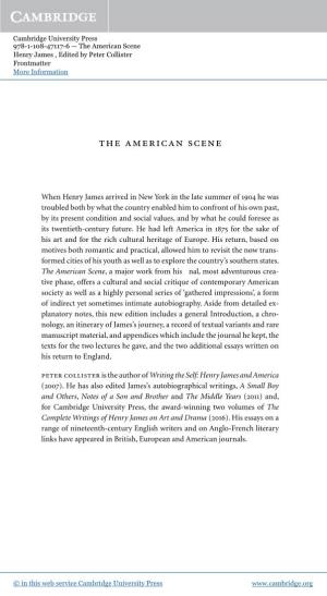 The American Scene Henry James , Edited by Peter Collister Frontmatter More Information