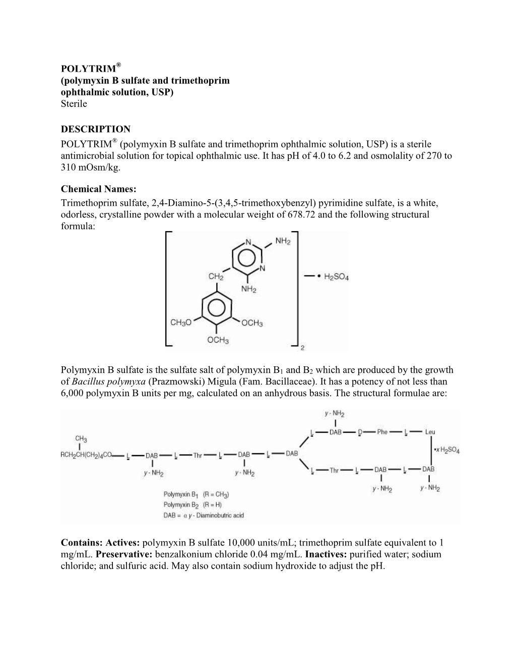 POLYTRIM (Polymyxin B Sulfate and Trimethoprim Ophthalmic Solution