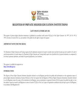 Register of Private Higher Education Institutions