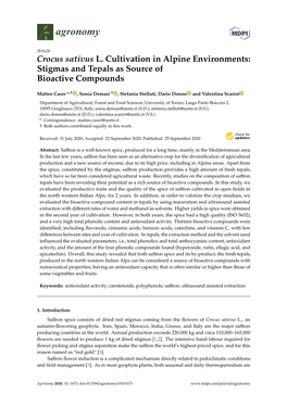 Crocus Sativus L. Cultivation in Alpine Environments: Stigmas and Tepals As Source of Bioactive Compounds