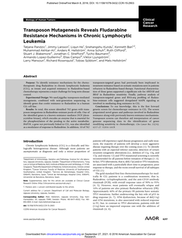 Transposon Mutagenesis Reveals Fludarabine Resistance Mechanisms in Chronic Lymphocytic Leukemia