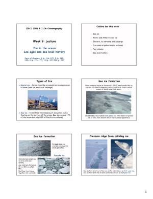 Lecture Ice in the Ocean Ice Ages and Sea Level History