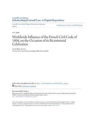 Worldwide Influence of the French Civil Code of 1804, on the Occasion of Its Bicentennial Celebration