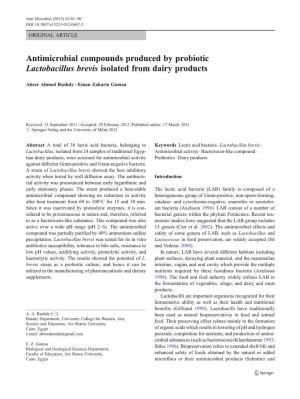 Antimicrobial Compounds Produced by Probiotic Lactobacillus Brevis Isolated from Dairy Products