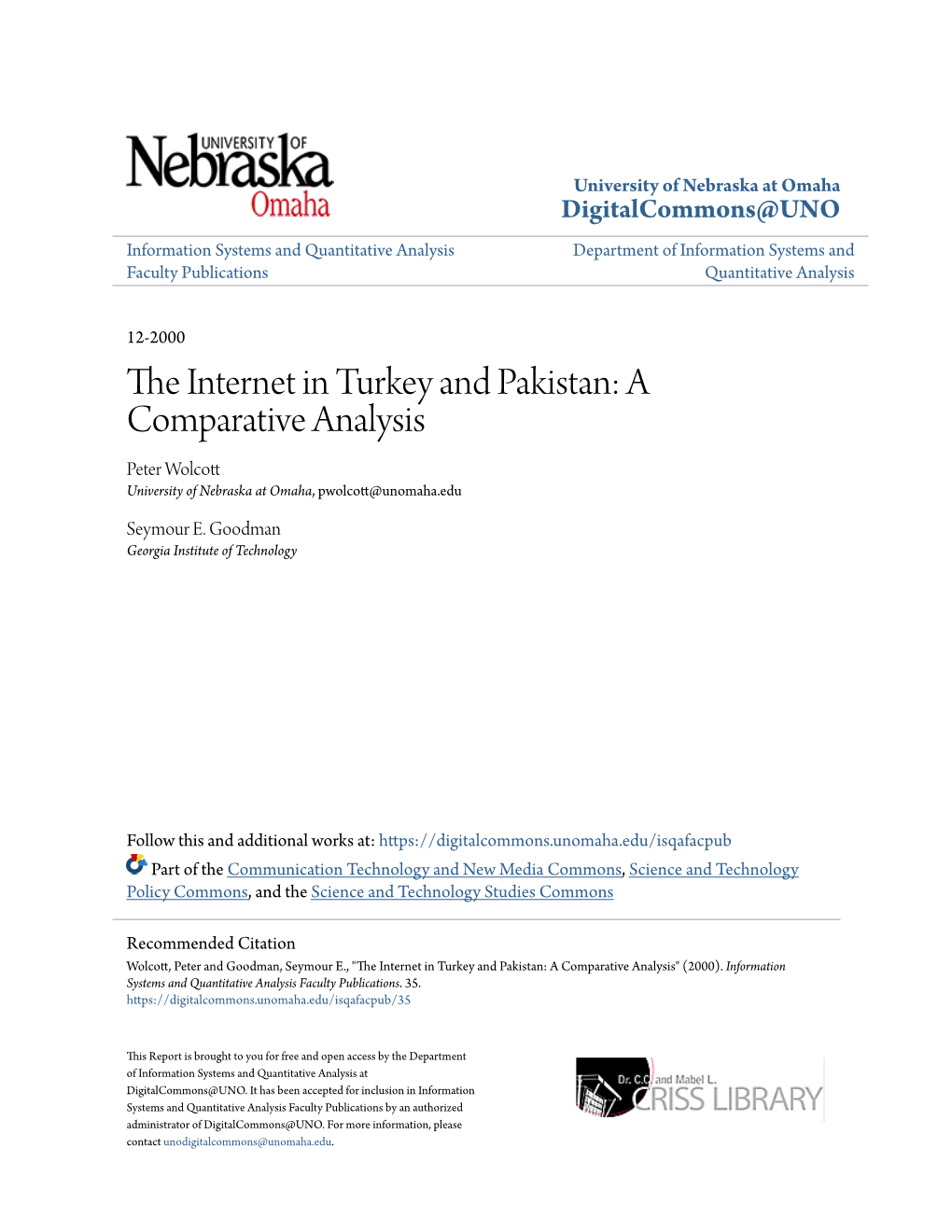 The Internet in Turkey and Pakistan: a Comparative Analysis