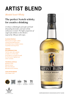 ARTIST BLEND Blended Scotch Whisky the Perfect Scotch Whisky for Creative Drinking