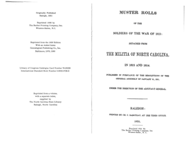 THE MILITIA of NORTH CAROLINA, F in 1812 and 1814