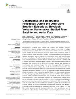 Constructive and Destructive Processes During the 2018–2019 Eruption Episode at Shiveluch Volcano, Kamchatka, Studied from Satellite and Aerial Data
