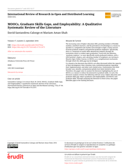 Moocs, Graduate Skills Gaps, and Employability: a Qualitative Systematic Review of the Literature David Santandreu Calonge Et Mariam Aman Shah