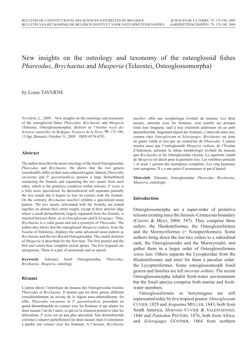 New Insights on the Osteology and Taxonomy of the Osteoglossid Fishes Phareodus, Brychaetus and Musperia (Teleostei, Osteoglossomorpha)