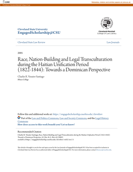 Race, Nation-Building and Legal Transculturation During the Haitian Unification Period (1822-1844): Towards a Dominican Perspective Charles R