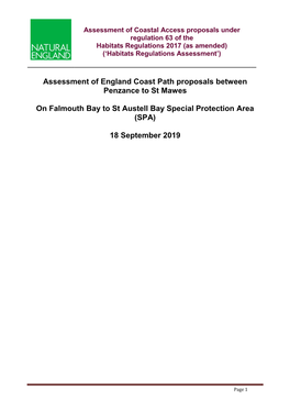 Penzance to St Mawes Habitats Regulations Assessment