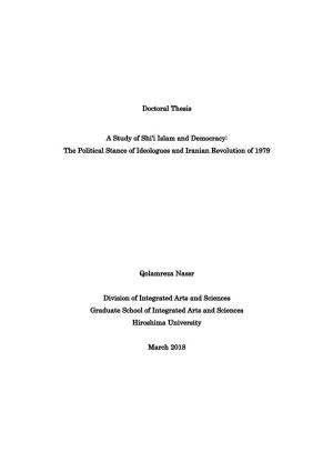 Doctoral Thesis a Study of Shi'i Islam and Democracy: the Political