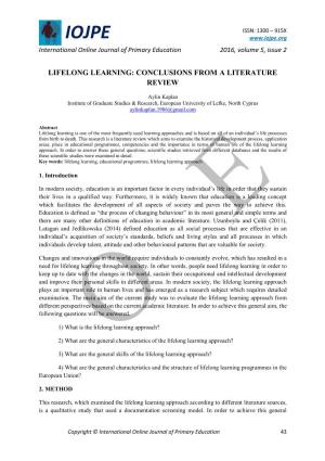 Lifelong Learning: Conclusions from a Literature Review