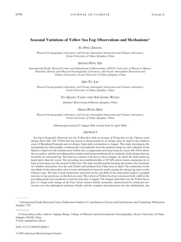 Seasonal Variations of Yellow Sea Fog: Observations and Mechanisms*