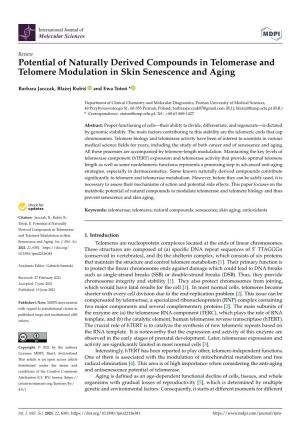 Potential of Naturally Derived Compounds in Telomerase and Telomere Modulation in Skin Senescence and Aging