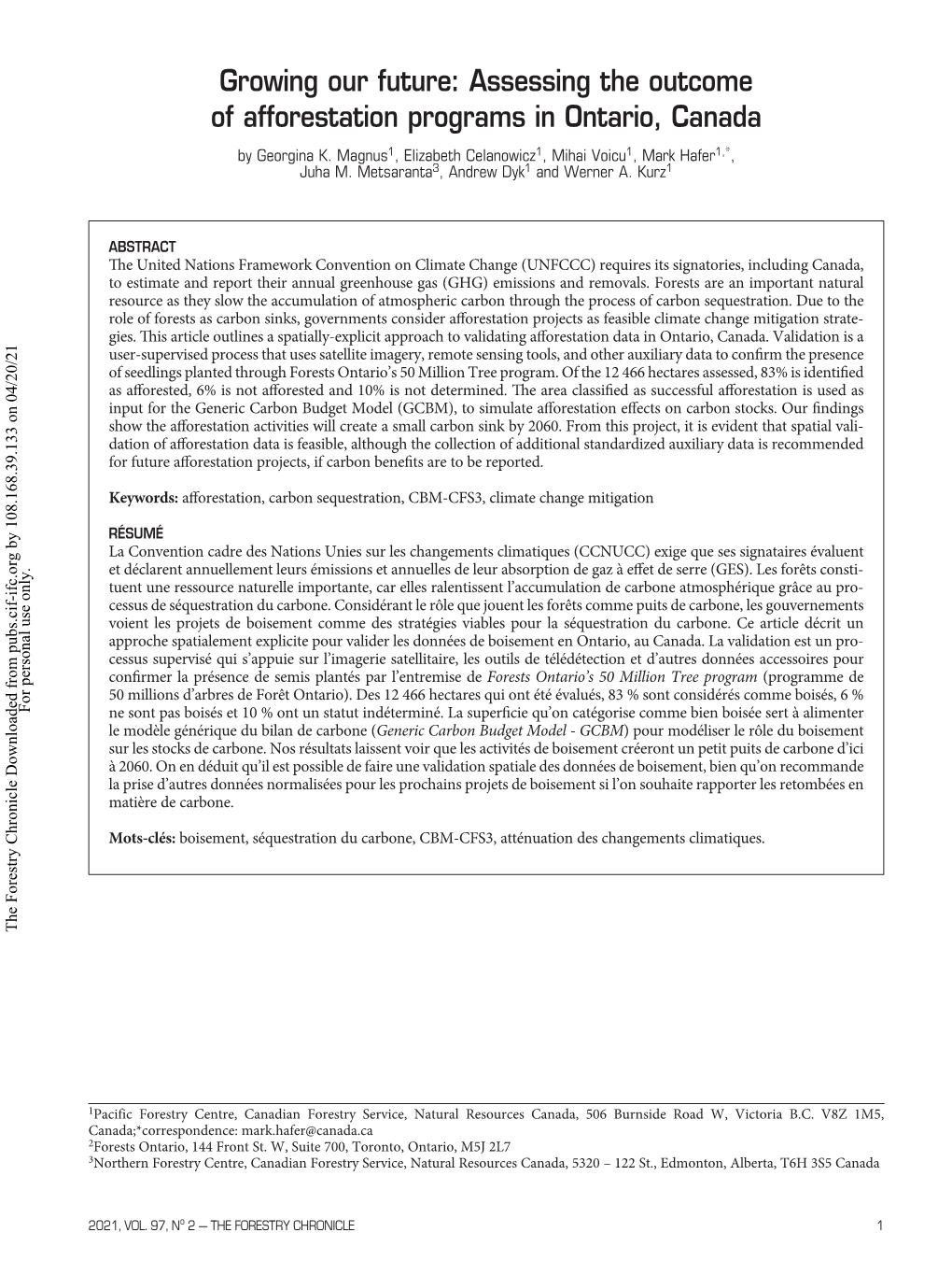 Assessing the Outcome of Afforestation Programs in Ontario, Canada