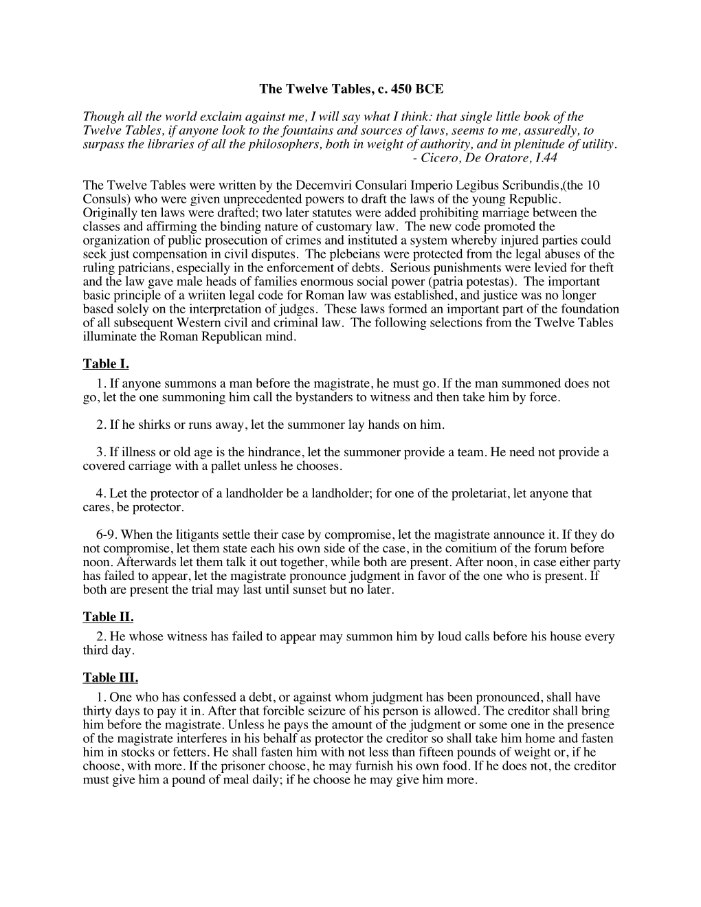 The Twelve Tables HANDOUT