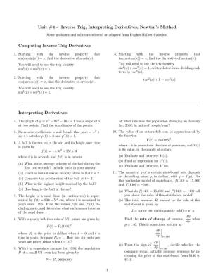 Unit #4 - Inverse Trig, Interpreting Derivatives, Newton’S Method