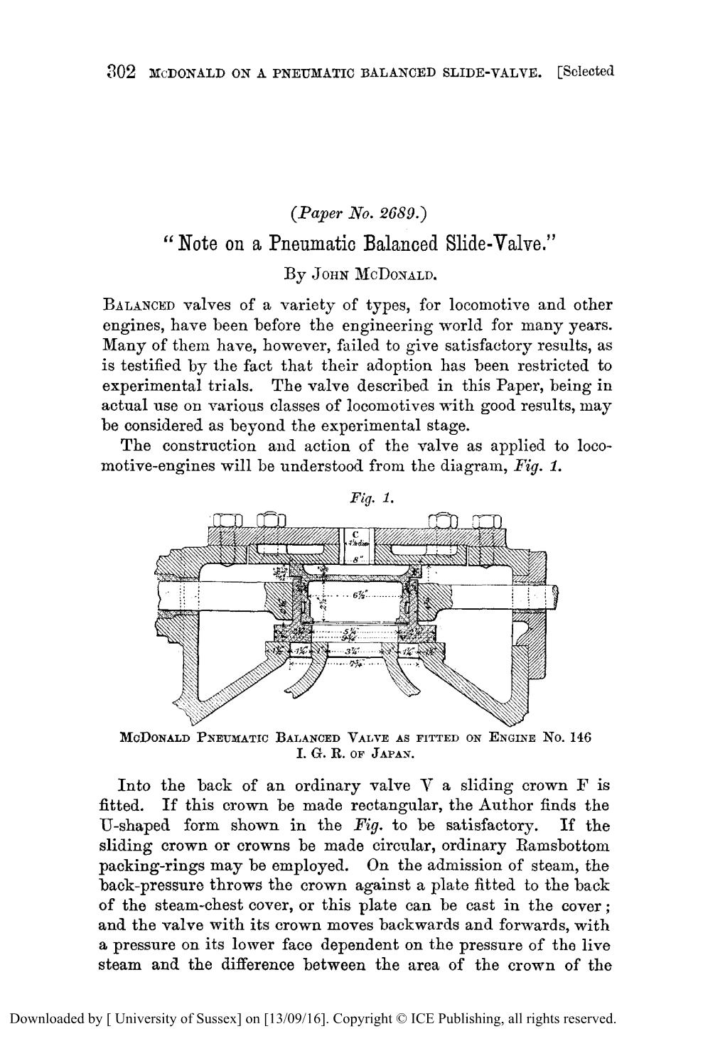 Note on a Pneumatic Balanced Slide Value. (Including