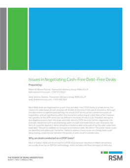 Issues in Negotiating Cash-Free Debt-Free Deals Prepared By