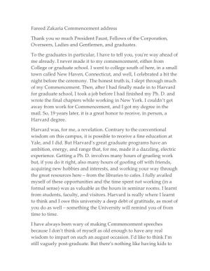 Fareed Zakaria Commencement Address Thank You So Much