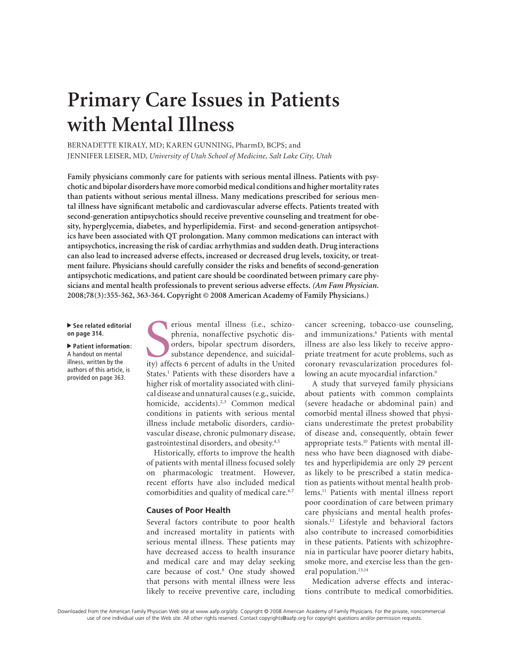 Primary Care Issues in Patients with Mental Illness