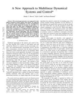 A New Approach to Multilinear Dynamical Systems and Control*