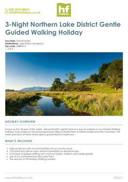 3-Night Northern Lake District Gentle Guided Walking Holiday