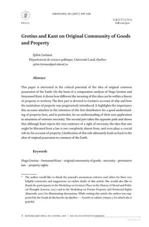 Grotius and Kant on Original Community of Goods and Property