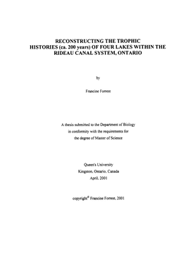 Ca. 200 Years) of FOUR LAKES WITHIN the RIDEAU CANAL SYSTEM, ONTARIO