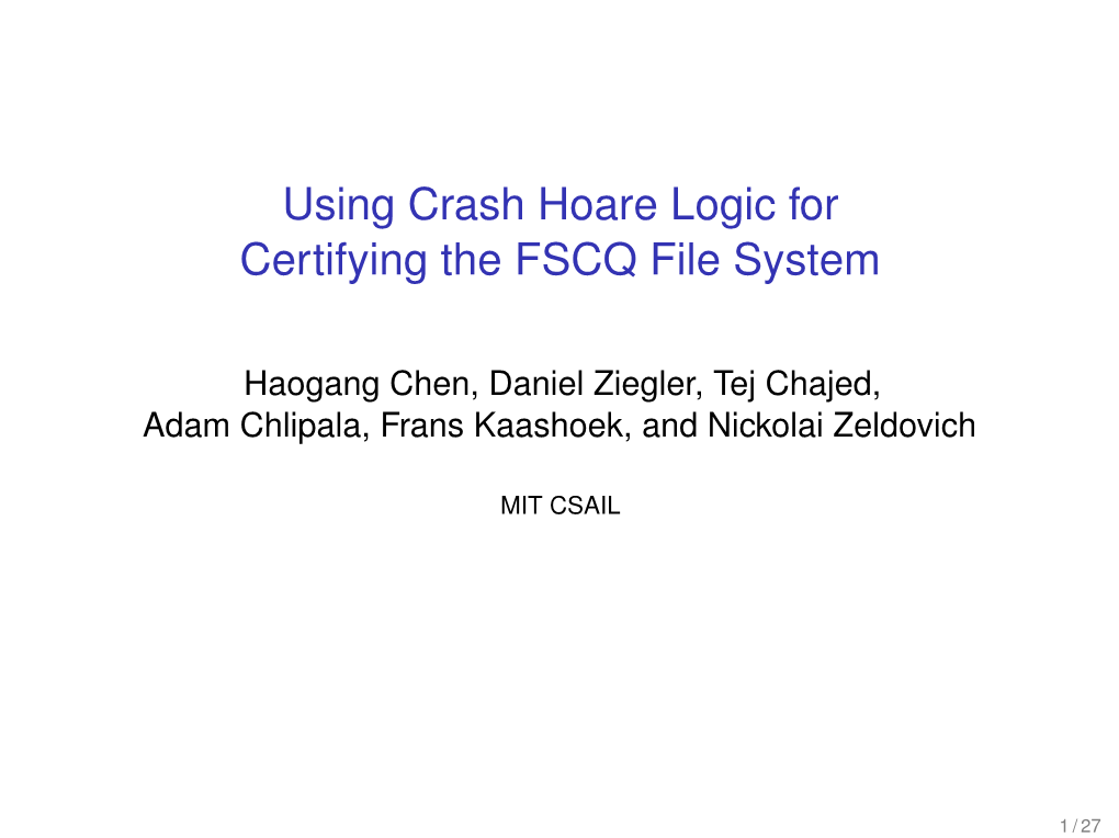 Using Crash Hoare Logic for Certifying the FSCQ File System