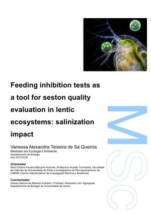 Feeding Inhibition Tests As a Tool for Seston Quality Evaluation in Lentic Ecosystems: Salinization Impact
