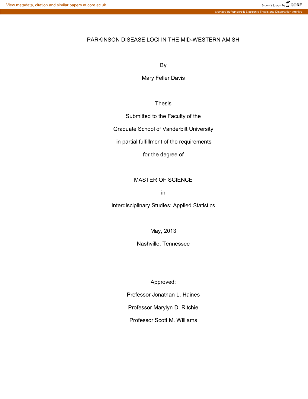 PARKINSON DISEASE LOCI in the MID-WESTERN AMISH by Mary