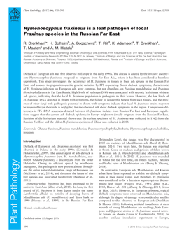 Hymenoscyphus Fraxineus Is a Leaf Pathogen of Local Fraxinus Species in the Russian Far East