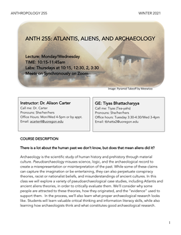 Anth 255: Atlantis, Aliens, and Archaeology