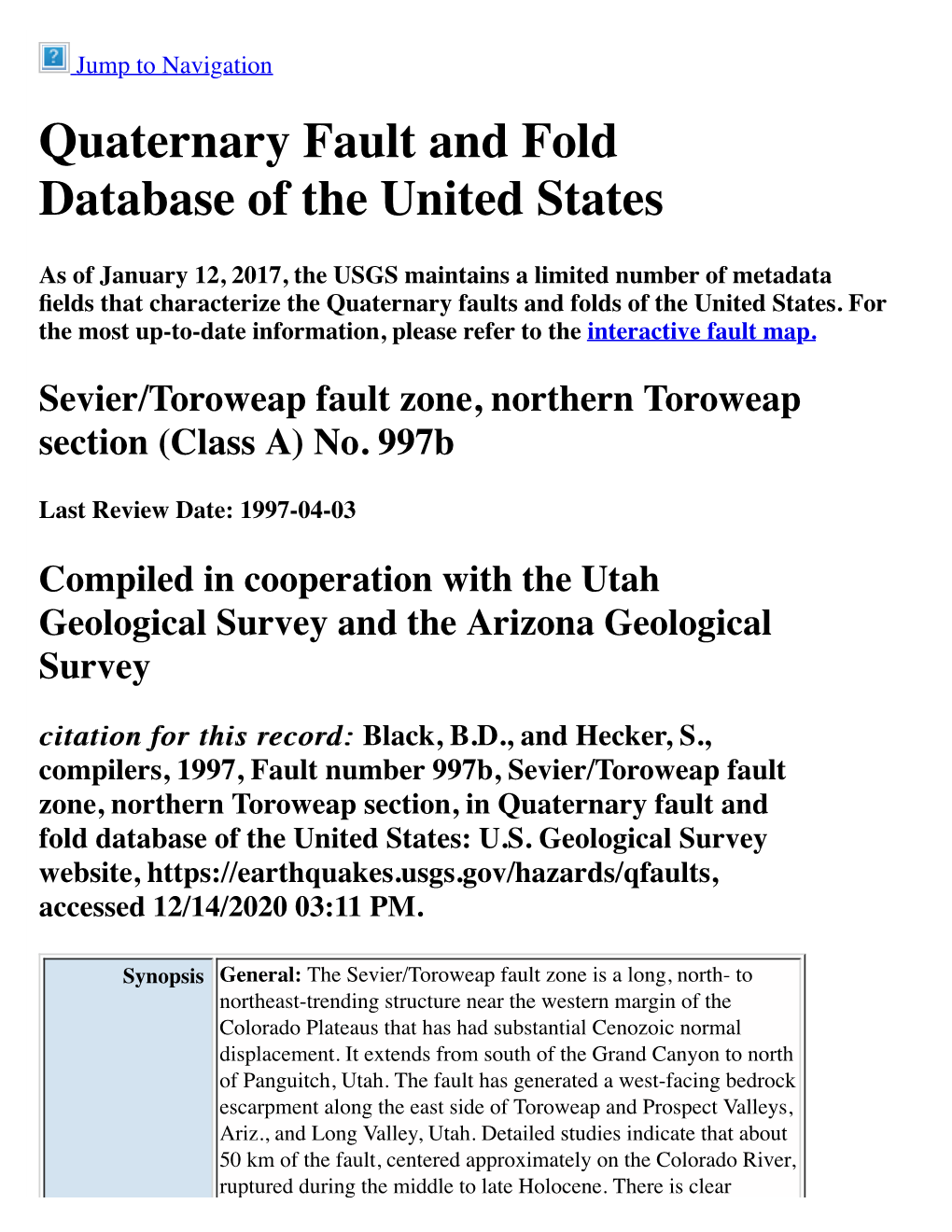 Quaternary Fault and Fold Database of the United States