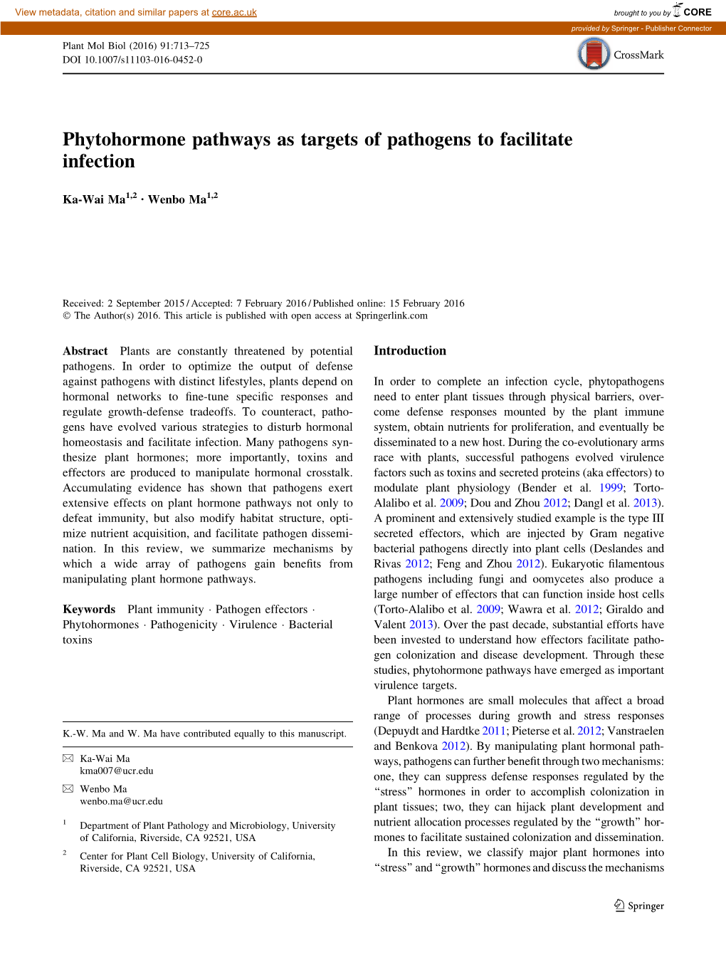 Phytohormone Pathways As Targets of Pathogens to Facilitate Infection