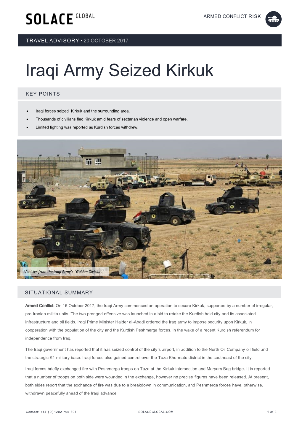 Iraqi Army Seized Kirkuk