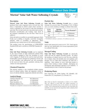 Product Data Sheet MORTON SALT, INC. Water Conditioning Morton