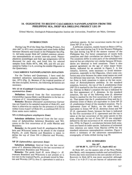 14. Oligocene to Recent Calcareous Nannoplankton from the Philippine Sea, Deep Sea Drilling Project Leg 59