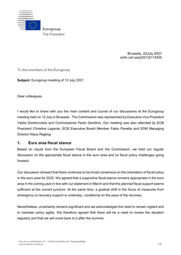Summing-Up Letter, Eurogroup, 12 July 2021