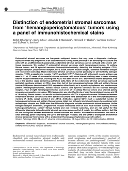 Distinction of Endometrial Stromal Sarcomas from ‘Hemangiopericytomatous’ Tumors Using a Panel of Immunohistochemical Stains